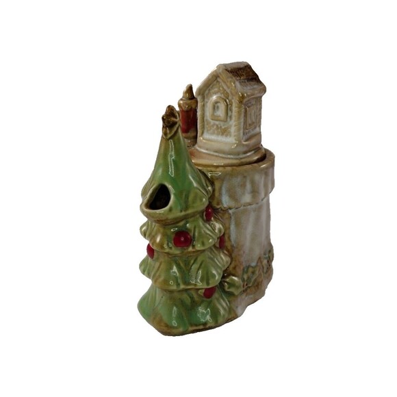 VTG Christmas Mini Teapot Glazed Ceramic Tree Star Candle Holly House 5" x 4.5" - Picture 4 of 10